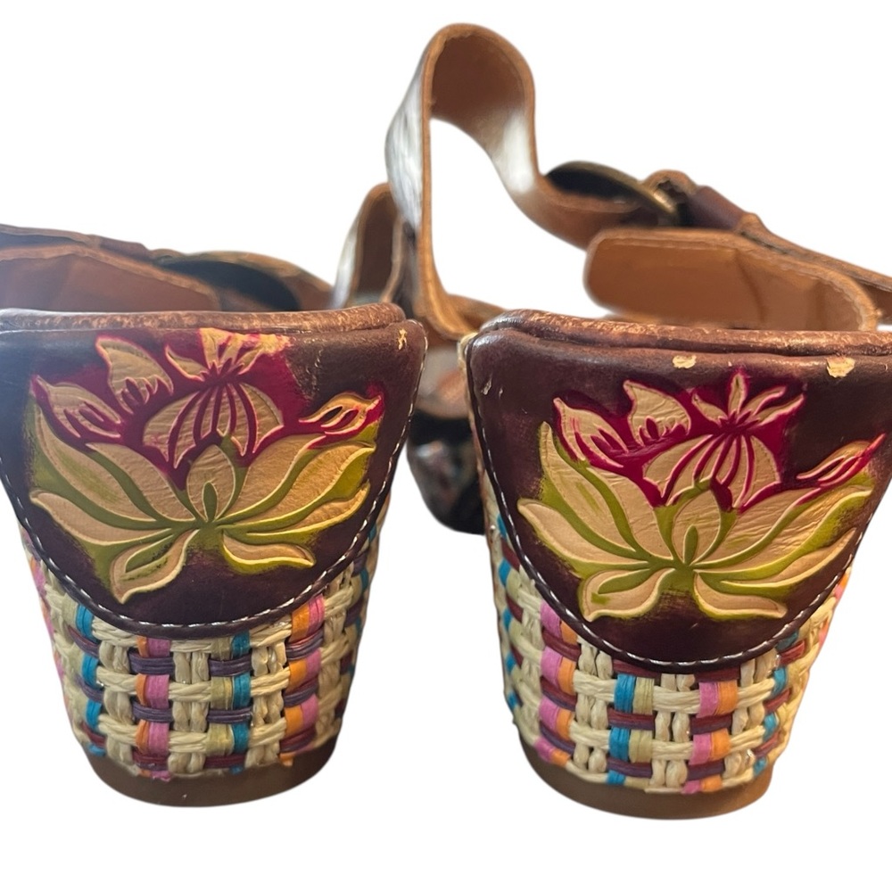 Elite Corkys Poppy Amber Multi Pattern Hand Made Leather Wedge Boho Sandals 8 - Picture 6 of 11